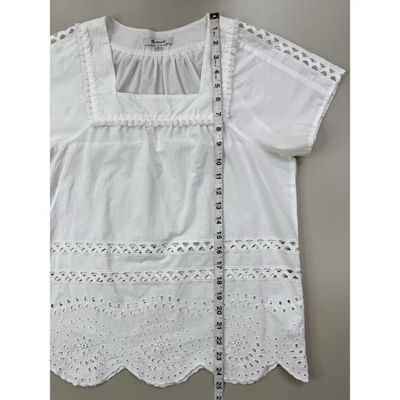 Madewell White Eyelet Angelica Cotton Top XS White Boho Peasant Americana - Picture 5 of 16
